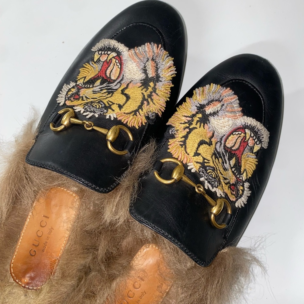 Gucci Princetown Leather Fur Tiger Loafer w/ Receipt Dustbag